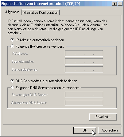 IP-Adresse und DNS-Serveradresse automatisch beziehen