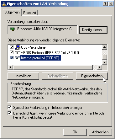 Internetprotokoll - Eigenschaften auswhlen